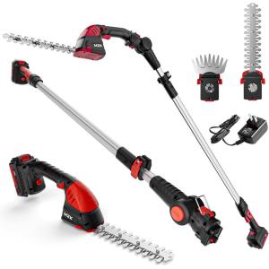 imageMZK 3in1 20V Pole Mini Hedge Trimmer ampamp Grass Shear 13ft Reach Electric Hedge Trimmer with Extension Pole MultiAngle for Garden LawnBattery and Charger IncludedHT08D11