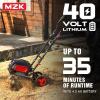 imageMZK 40V 12inch Cordless Garden Tiller 12In Width and 86In Depth Garden RototillerBattery Powered Garden Cultivator for LawnGardeningSoil Cultivation2  40Ah BatteryampampCharger IncludedTC12D02