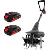 imageMZK 20V Cordless Tiller Cultivator with Steel Tines8inch Wide Battery Powered Garden Cultivator 360RPM Electric Tiller for LawnGardeningSoil Cultivation2AH BatteryampampCharger IncludedTC08D012 Batteries