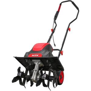 imageMZK 16Inch 135Amp Corded Electric TillerCultivator 8inch tillling Depth with Adjustable Wheels Foldable Electric Rototiller for LawnYardGarden Soil DiggingTC16A08Red