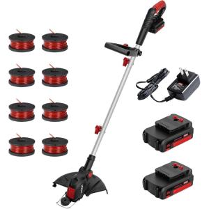 imageMZK 20V 12 Cordless String Trimmer Grass TrimmerampampEdger with 8 Replacement Spools Battery Powered Weed Trimmer with Auto Line Feed for Garden Lawn2  2AH Battery and Charger IncludedST12D07Red Black