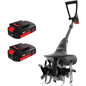 imageMZK 20V Cordless Tiller Cultivator with Steel Tines8inch Wide Battery Powered Garden Cultivator 360RPM Electric Tiller for LawnGardeningSoil Cultivation2AH BatteryampampCharger IncludedTC08D012 Batteries
