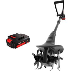 imageMZK 20V Cordless Tiller Cultivator with Steel Tines8inch Wide Battery Powered Garden Cultivator 360RPM Electric Tiller for LawnGardeningSoil Cultivation2AH BatteryampampCharger IncludedTC08D011 Battery