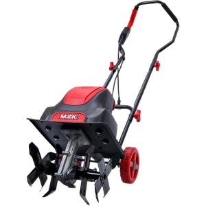 imageMZK 12Inch 105 Amp Corded Electric TillerCultivator for Gardening 8inch tillling Depth with Adjustable Wheels Electric Garden Rototiller for LawnYardGarden Soil DiggingTC12A03Red