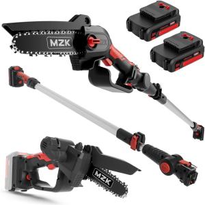 imageMZK 2in1 Cordless Pole Saw ampamp Mini Chainsaw with 3 Replacement Chain 20V Battery Pole Chainsaw 45quot Cutting Capacity 13ft Reach Pole Saw for Tree Trimming2 Batteries and Fast Charger Includedkey chain size