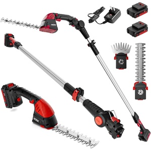 image:imageMZK 20V 2in1 Pole Hedge Trimmer amp Grass Shear 13Foot ReachRED