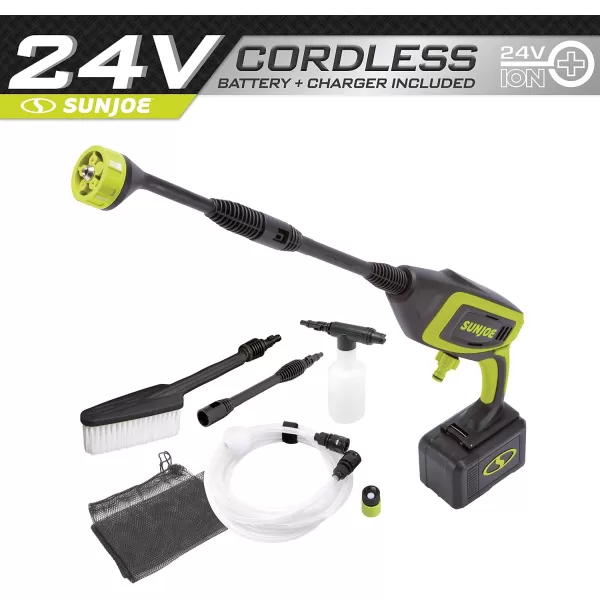 Sun Joe 24V-PP350-LTE-P1 24-Volt IONMAX Power Cleaner Kit, W/ 2.0-Ah Battery + Charger, Water Siphon Hose, Utility Brush, and more, Portable Cleaning On-The-Go)