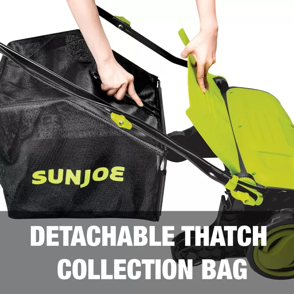 Sun Joe AJ801E 12-Amp, Electric Dethatcher and Scarifier w/Removeable 8-Gallon Collection Bag, 5-Position Height Adjustment, Airboost Technology Increases Lawn Health, 13 inch, Green
