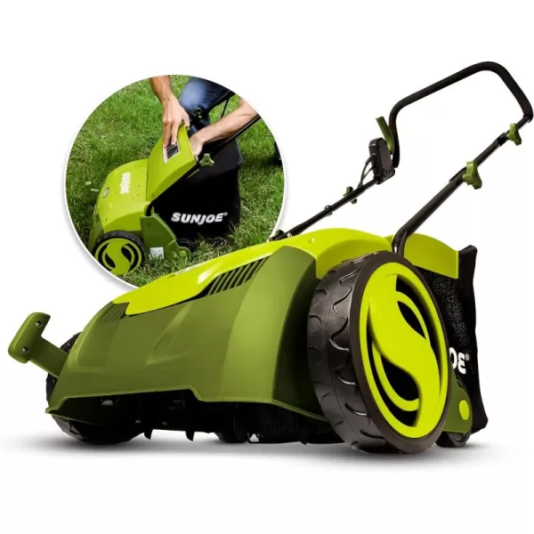 Sun Joe AJ801E 12-Amp, Electric Dethatcher and Scarifier w/Removeable 8-Gallon Collection Bag, 5-Position Height Adjustment, Airboost Technology Increases Lawn Health, 13 inch, Green