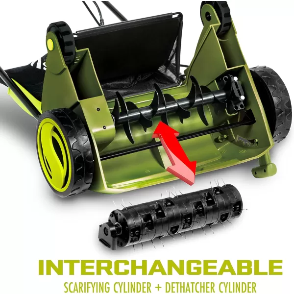 Sun Joe AJ801E 12-Amp, Electric Dethatcher and Scarifier w/Removeable 8-Gallon Collection Bag, 5-Position Height Adjustment, Airboost Technology Increases Lawn Health, 13 inch, Green