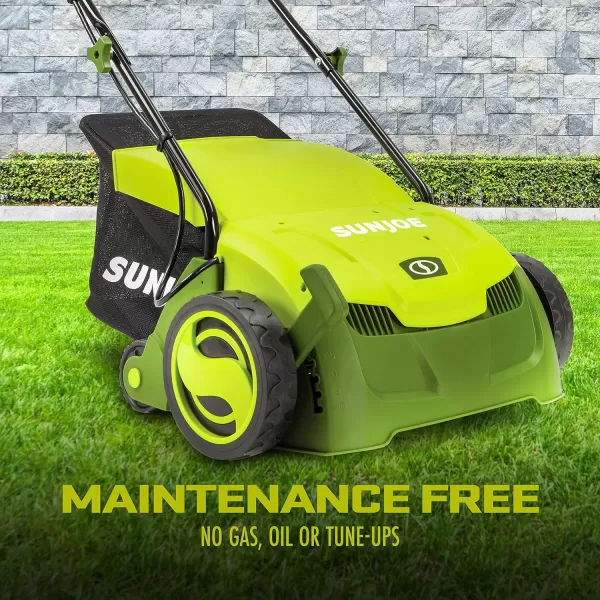 Sun Joe AJ801E 12-Amp, Electric Dethatcher and Scarifier w/Removeable 8-Gallon Collection Bag, 5-Position Height Adjustment, Airboost Technology Increases Lawn Health, 13 inch, Green