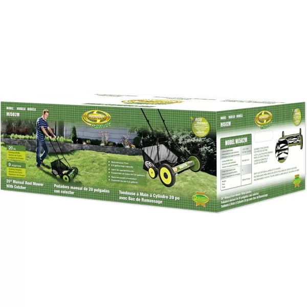Sun Joe FBA MJ502M Reel Mower w/ 8.5-Gallon, 9-Position Height Adjustment, Foam Grip, Compact Design, Green, 20-Inch Manual w/Grass Catcher