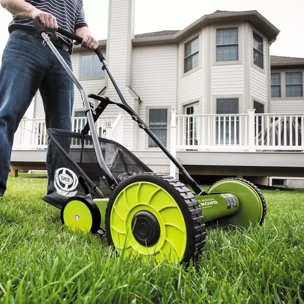 Sun Joe FBA MJ502M Reel Mower w/ 8.5-Gallon, 9-Position Height Adjustment, Foam Grip, Compact Design, Green, 20-Inch Manual w/Grass Catcher
