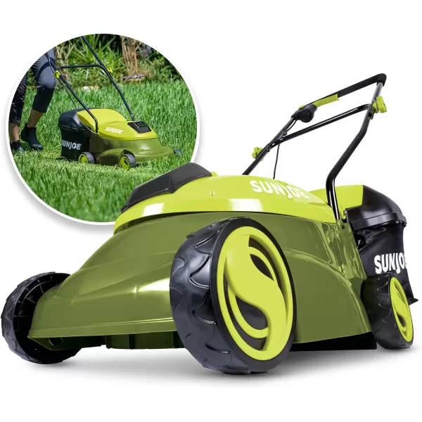 Sun Joe MJ401C-XR 14-Inch 28-Volt 5-Amp Cordless Lawn Mower w/Brushless Motor, 10.6-Gallon Detachable Collection Bag, Lightweight, Green