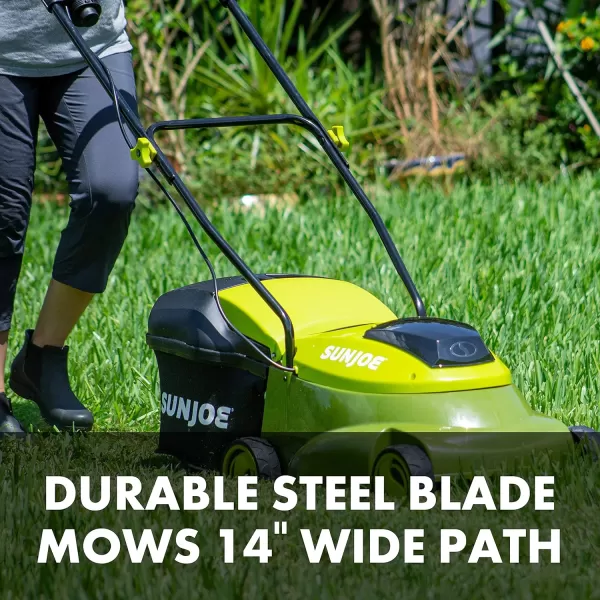 Sun Joe MJ401C-XR 14-Inch 28-Volt 5-Amp Cordless Lawn Mower w/Brushless Motor, 10.6-Gallon Detachable Collection Bag, Lightweight, Green