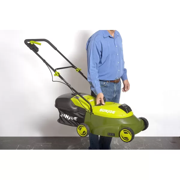 Sun Joe MJ401C-XR 14-Inch 28-Volt 5-Amp Cordless Lawn Mower w/Brushless Motor, 10.6-Gallon Detachable Collection Bag, Lightweight, Green
