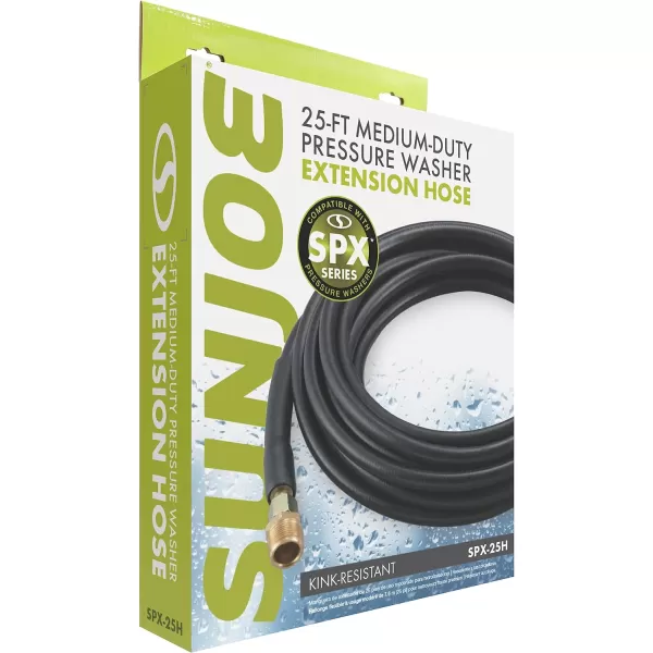Sun Joe SPX-25HD 25-ft Universal Heavy-Duty Pressure Washer Extension Hose for SPX Series and Others, Black, Packaging may vary