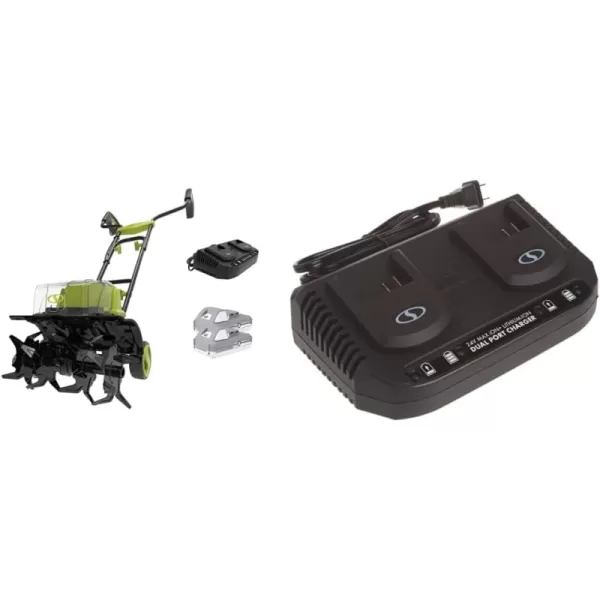 Kit (w/ (2x) 2.0-Ah Batteries + Charger) Tiller/Cultivator + Quick Charge Docking Station Tiller + Cultivator, 14-Inch Tilling Width