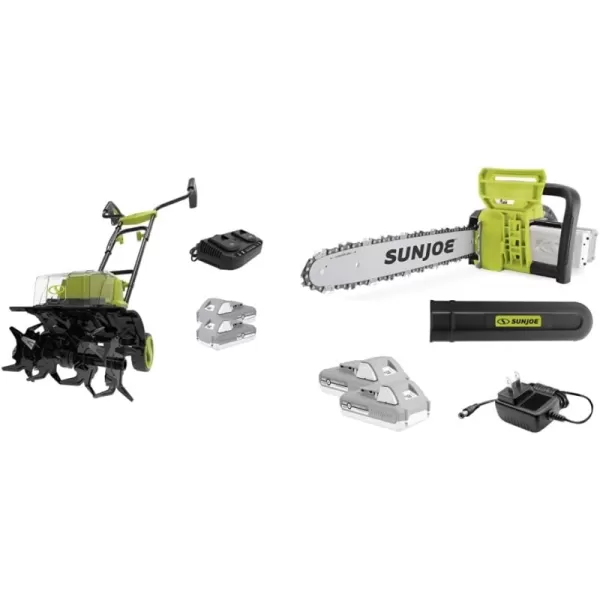 Kit (w/ (2x) 2.0-Ah Batteries + Charger) Tiller/Cultivator + Chain Saw, Kit Tiller + Cultivator, 14-Inch Tilling Width