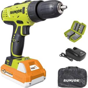imageSun Joe 24VDDKLTXPNK 24V IONMAX Cordless 2Speed Drill Driver Kit w 15Ah Battery ampamp Charger Magnetic Screw Tray Builtin Bubble Level and more 265 InLbs Torque 24Positions PinkCordless Drill Bundle  Green w 15Ah Battery  Charger