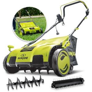 imageSun Joe AJ801E 12Amp Electric Dethatcher and Scarifier wRemoveable 8 Gal Collection Bag Height Adjustment ampamp Airboost Technology 13 Inch Black15Inch  13Amp Corded