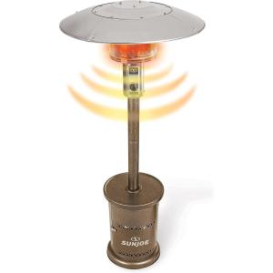 imageSun Joe SJPPH48SLV 48000BTU Max Propane Outdoor Patio Heater wWheels and Built in Bar Table SilverBronze