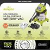 imageSun Joe Cordless Vacuum 24V Stainless Steel Wet or Dry Kit with Battery Charger Carpet Brush Nozzle ampamp Extension Tubes 53 Gallon 24VWDV6000
