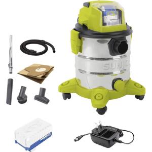 imageSun Joe Cordless Vacuum 24V Stainless Steel Wet or Dry Kit with Battery Charger Carpet Brush Nozzle ampamp Extension Tubes 53 Gallon 24VWDV6000
