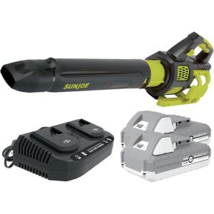 imageSun Joe Cordless Brushless Turbine Jet Blower Kit with 2 Batteries and Charger for NoFade Power and 50 Minutes of Rechargeable Runtime 24VX2JB500Kit w 20Ah Batteries and Charger