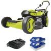 imageSun Joe 24VX216LM 48Volt IONMAX Cordless Brushless Lawn Mower Kit W 40Ah Battery  Dual Port Charger ampamp 12Gallon Collection Bag 16Inch Comfort Grip One Touch 6Position Height AdjustmentKit w 2x 40Ah Battery and Charger