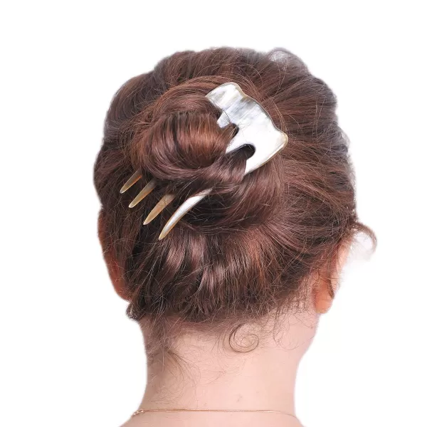 Marycrafts Buffalo Horn Hair Comb 4 Prongs Hair Fork Hair Pin Hair Accessories For WomenLight Color