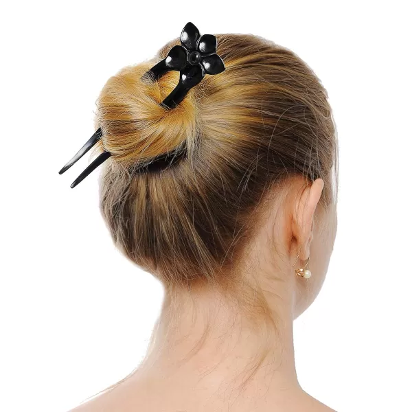 Marycrafts Handmade Flower Horn Hair Fork Hairpin Hair AccessoriesBlack