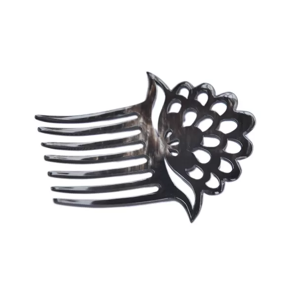 Marycrafts Lotus Flower Buffalo Horn 7 Prongs Hair Fork Hair Side Comb Hair Pin Hair AccessoryDark Shade