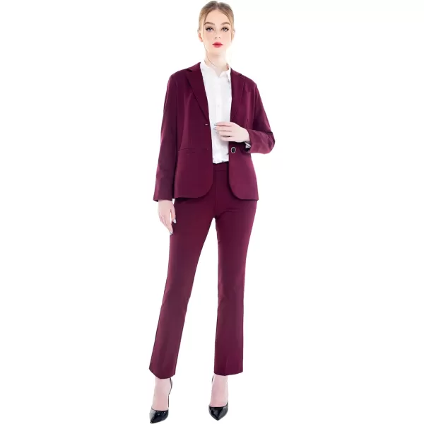 Marycrafts Womens 2 Buttons Business Blazer Pant Suit Set for WorkBurgundy