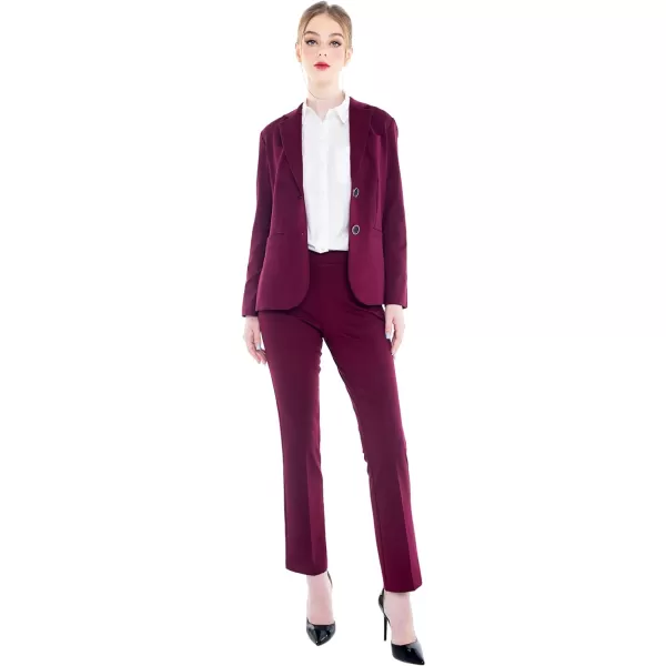 Marycrafts Womens 2 Buttons Business Blazer Pant Suit Set for WorkBurgundy