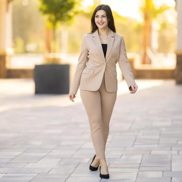 Marycrafts Womens Business Blazer Pant Suit Set for WorkBeige