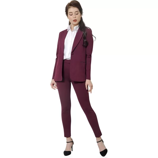 Marycrafts Womens Business Blazer Pant Suit Set for WorkBurgundy