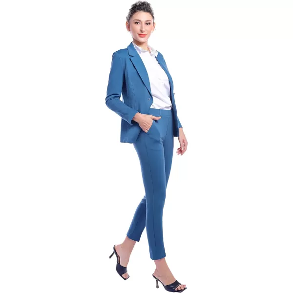 Marycrafts Womens Business Blazer Pant Suit Set for WorkMoroccan Blue