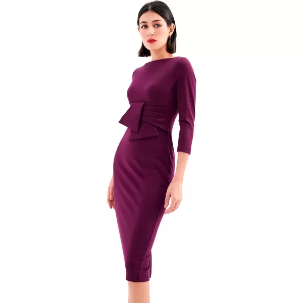 Marycrafts Womens Elegant Lady Vintage Evening Wiggle Midi DressBurgundy