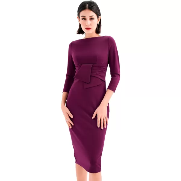 Marycrafts Womens Elegant Lady Vintage Evening Wiggle Midi DressBurgundy