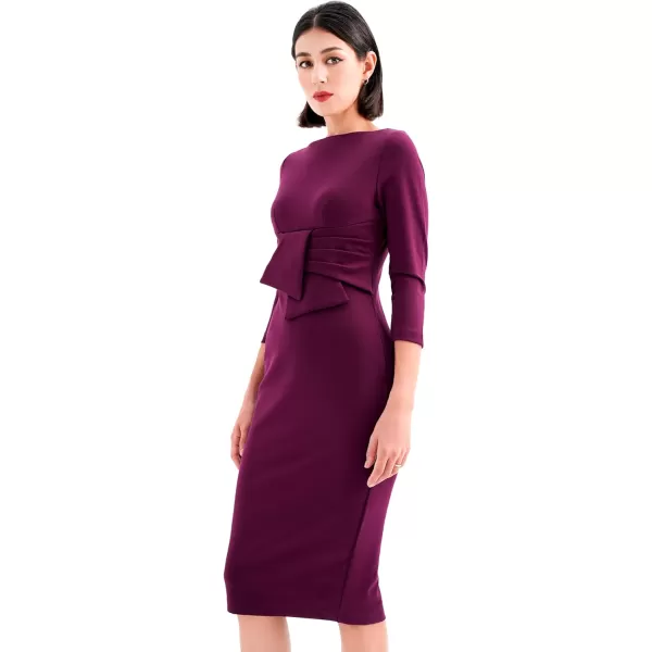 Marycrafts Womens Elegant Lady Vintage Evening Wiggle Midi DressBurgundy