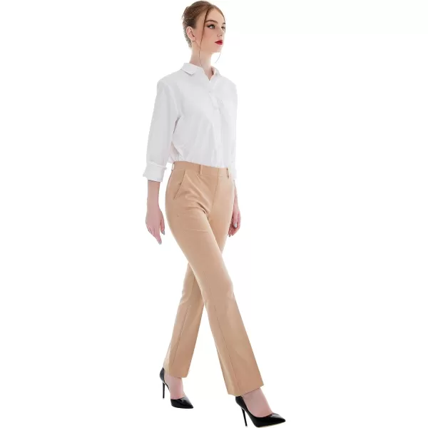 Marycrafts Womens Pull On Stretch Yoga Straight Dress Work Pants 29 3133Beige  Inseam 29