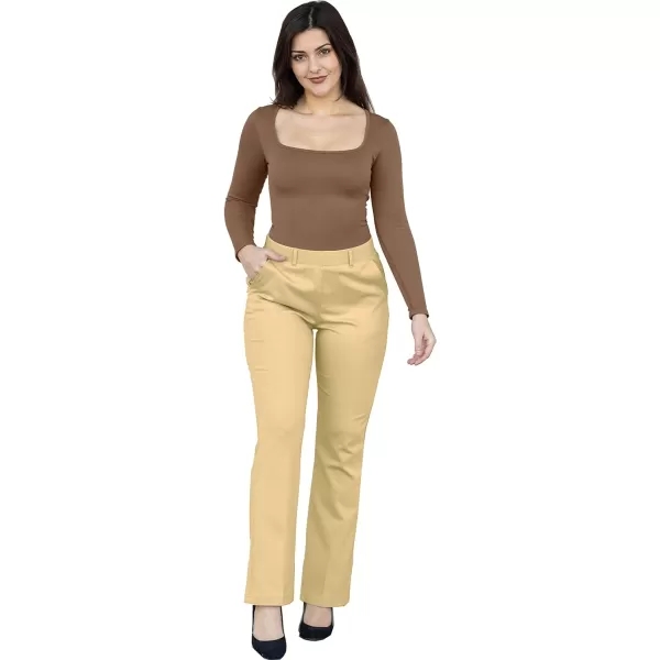 Marycrafts Womens Pull On Stretch Yoga Straight Dress Work Pants 29 3133Beige  Inseam 29