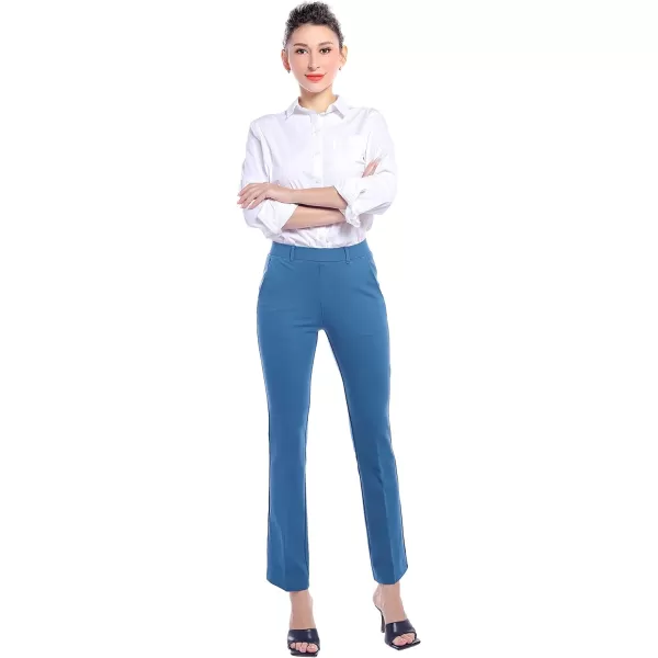 Marycrafts Womens Pull On Stretch Yoga Straight Dress Work Pants 29 3133Moroccan Blue  Inseam 29