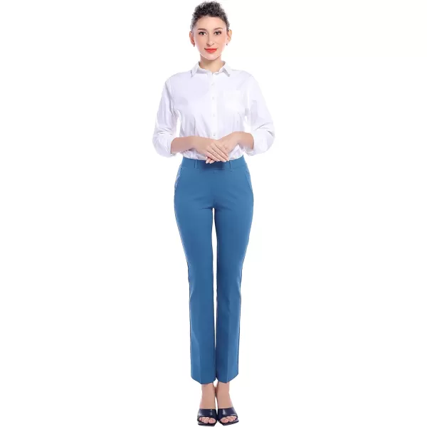 Marycrafts Womens Pull On Stretch Yoga Straight Dress Work Pants 29 3133Moroccan Blue  Inseam 29