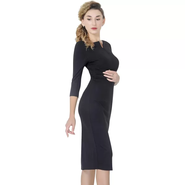 Marycrafts Womens Work Office Business Square Neck Sheath Midi DressBlack