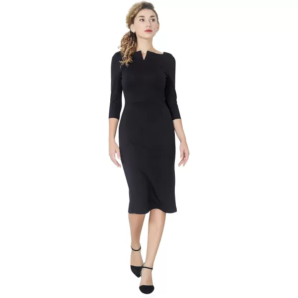 Marycrafts Womens Work Office Business Square Neck Sheath Midi DressBlack