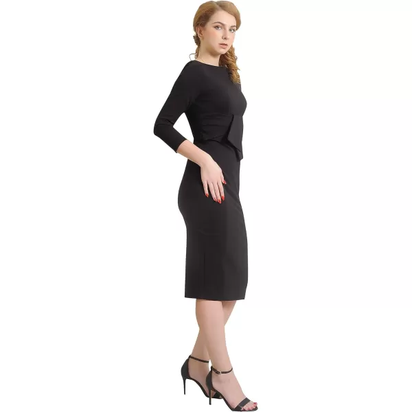 Marycrafts Womens Work Office Business Square Neck Sheath Midi DressBlack 425