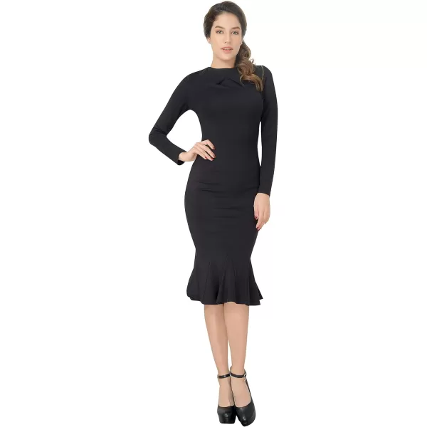 Marycrafts Womens Work Office Business Square Neck Sheath Midi DressBlack 455