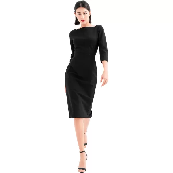 Marycrafts Womens Work Office Business Square Neck Sheath Midi DressBlack 501